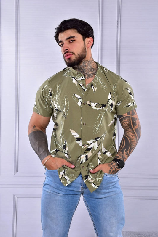 Camisa Tradicional Hojas Tropicales Verde