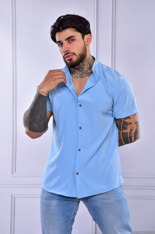 Camisa Seda Mango Celeste