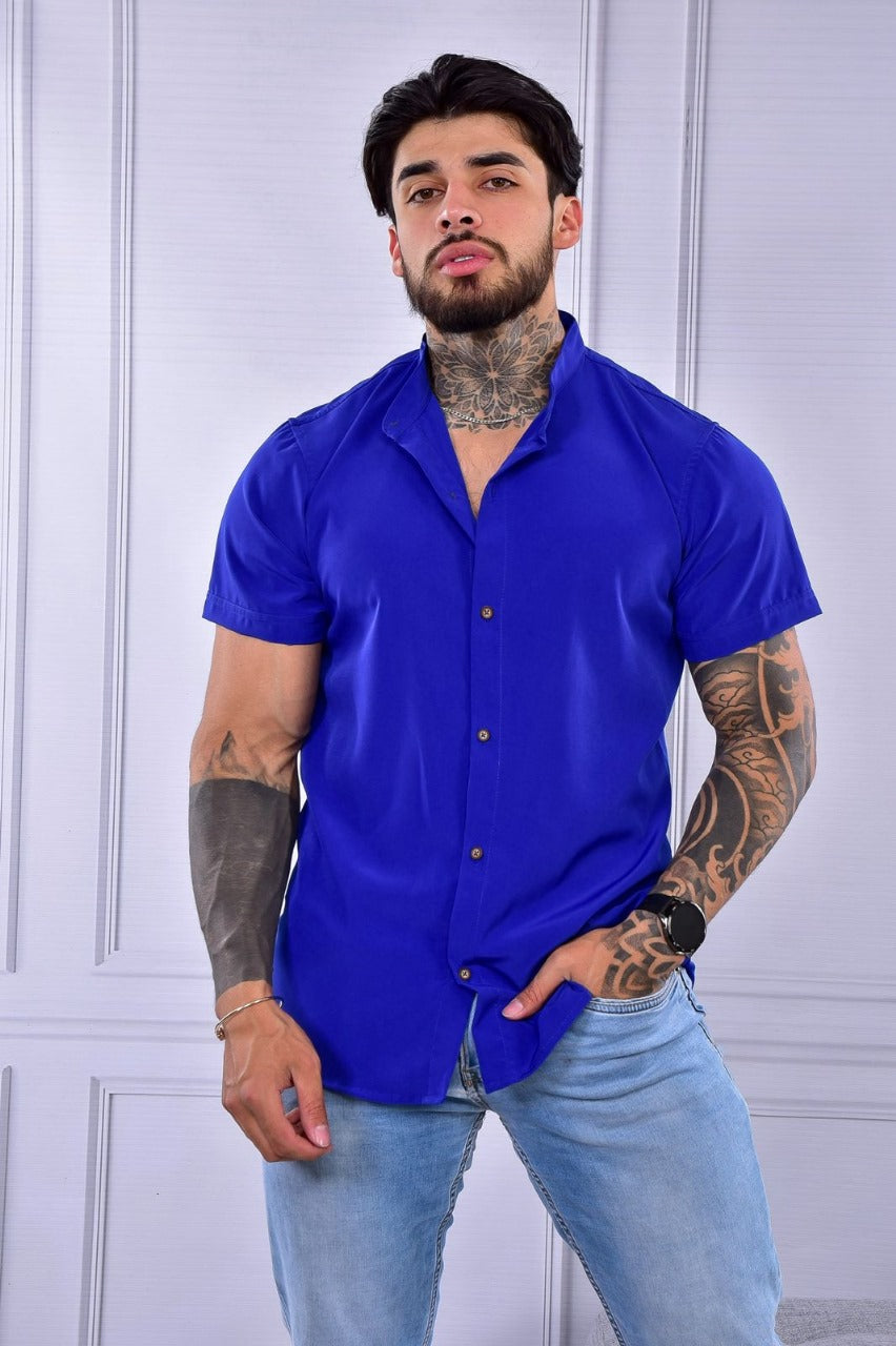 Camisa Seda Mango Azul Rey