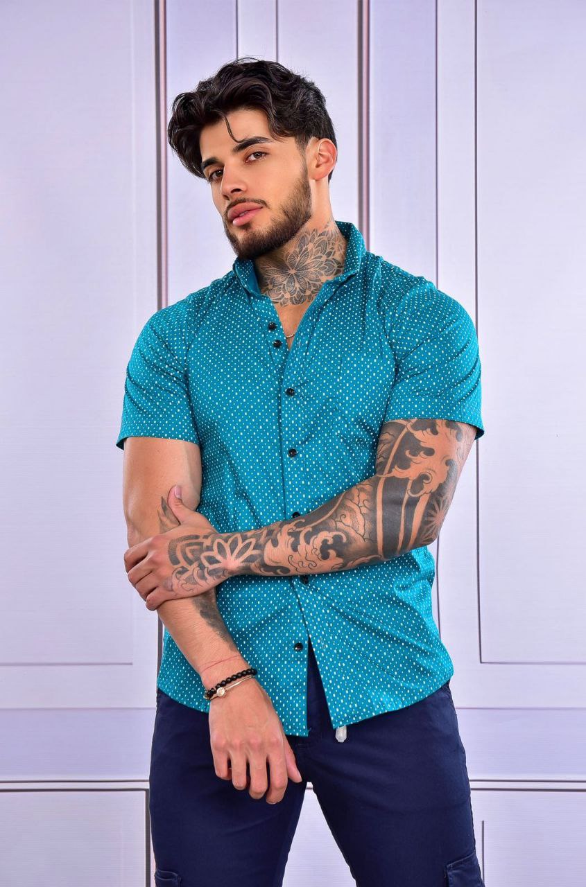 Camisa Mini Print Manga Corta  Verde Jade