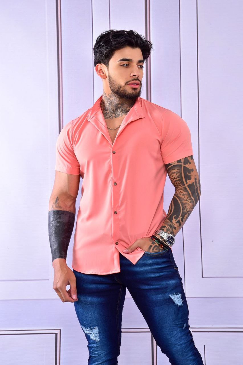 Camisa Seda Mango Salmon