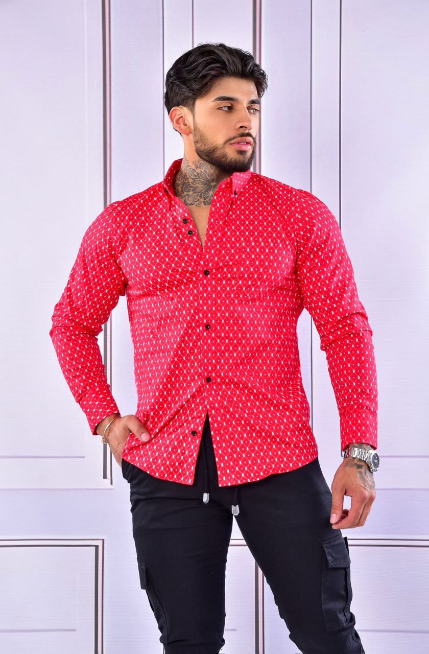 Camisa Mini print Manga Larga Roja